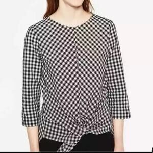 Zara Black & White Gingham Plaid Tie Waist 3/4 Sleeve Top Women's Size Small